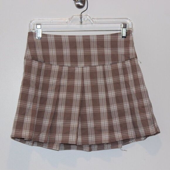 BP. Brown & White Plaid Flared Mini Skirts Women's Size XS - Picture 2 of 8